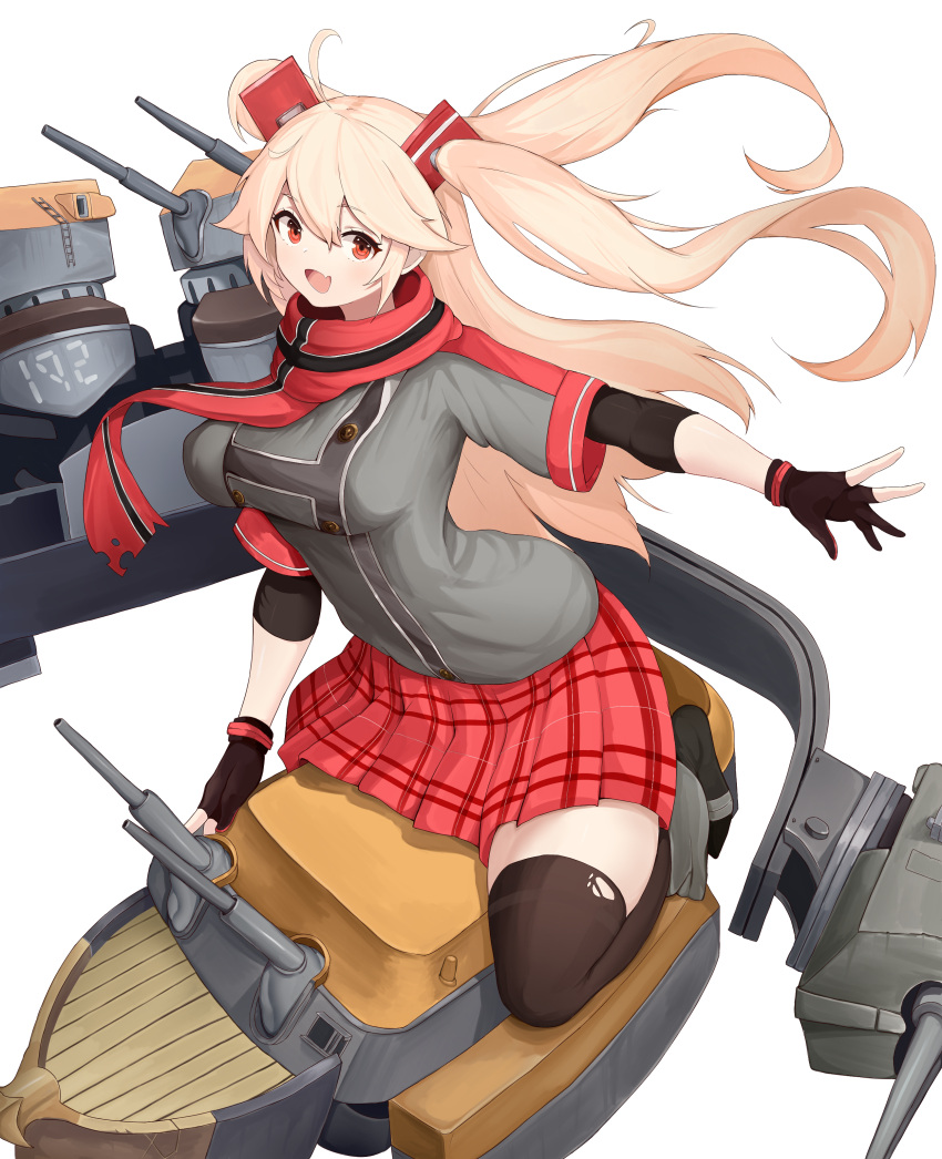 absurdres, ahoge, azur_lane, black_thighhighs, blonde_hair, bluecher_(azur_lane), cannon, cross