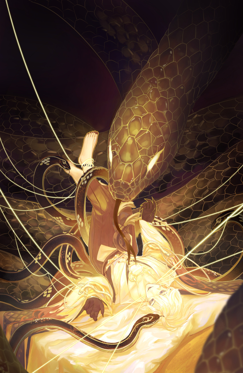 1boy, absurdres, bead_anklet, highres, japanese_clothes, kamiochi_orochi, long_hair, long_sleeves