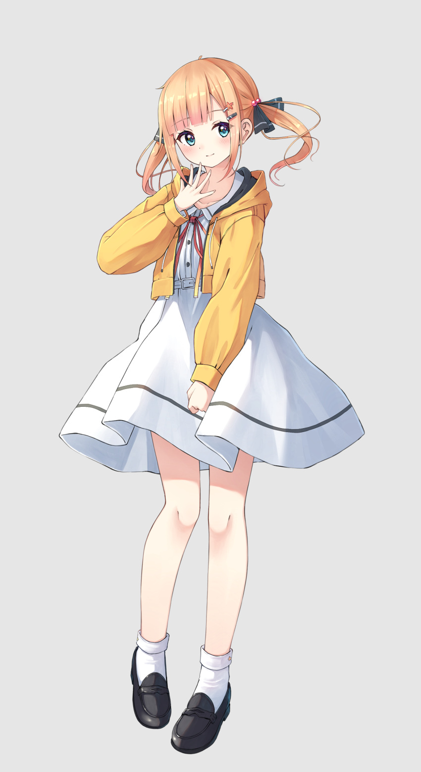 1girl, absurdres, bangs, black_footwear, blonde_hair, blue_eyes, blush, closed_mouth