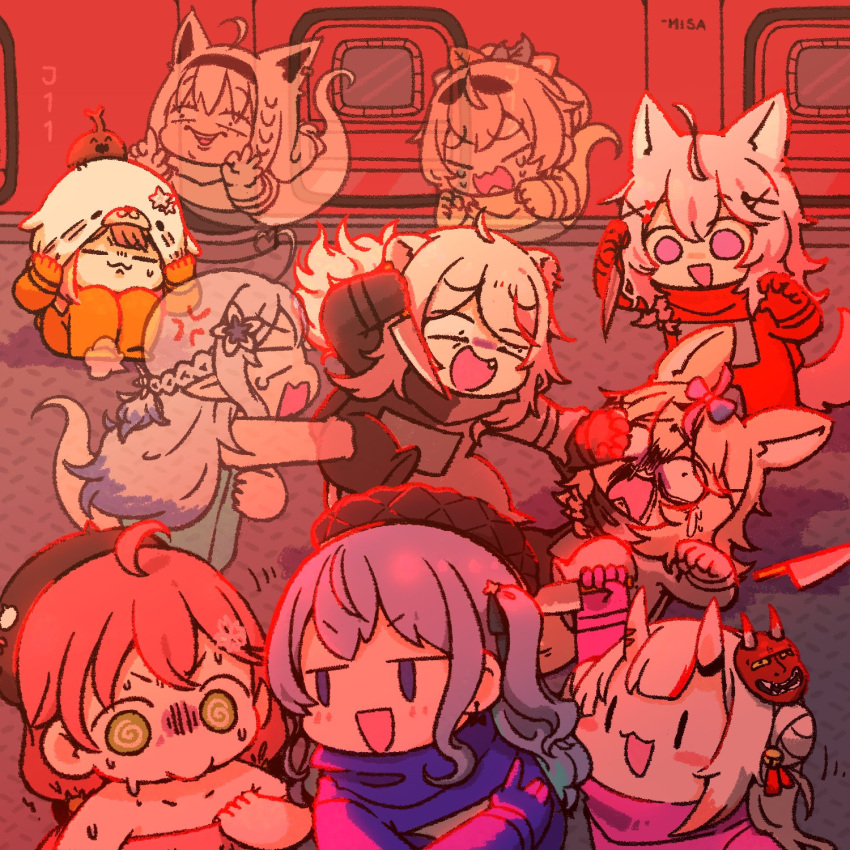 @_@, ahoge, among_us, animal_ears, animal_hat, bangs, bell, beret