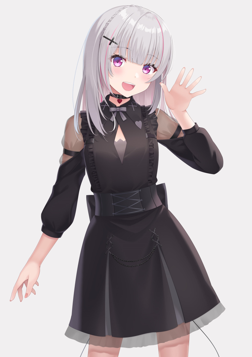 1girl, :d, absurdres, asumi_sena, bangs, black_collar, black_dress, blunt_bangs