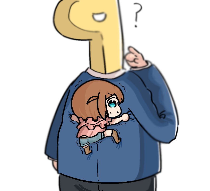 1boy, 1girl, ?, aqua_eyes, baba_konomi, bangs, black_pants, blue_jacket