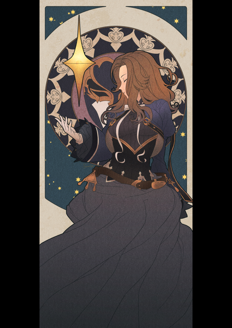 1girl, black_shirt, blue_jacket, bow, bowtie, brown_hair, card_(medium), closed_eyes