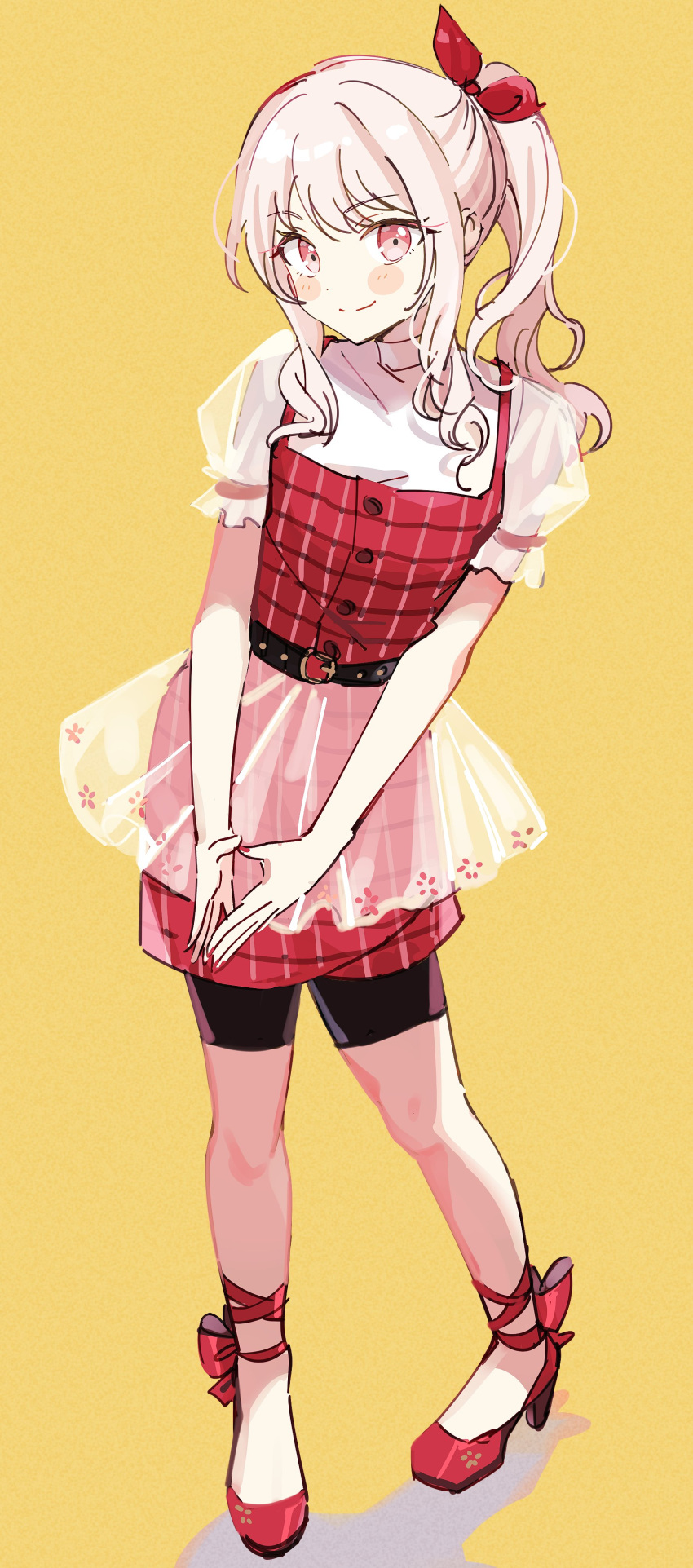 1other, absurdres, akiyama_mizuki, androgynous, ankle_ribbon, ankle_strap, belt, bike_shorts