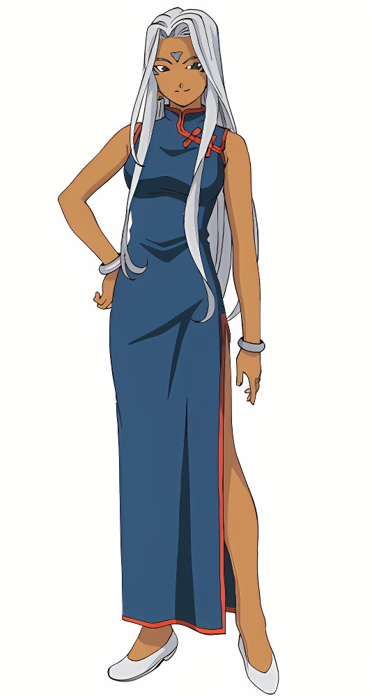 1girl, aa_megami-sama, bangles, bare_arms, bracelet, breasts, chinese_clothes, chinese_dress