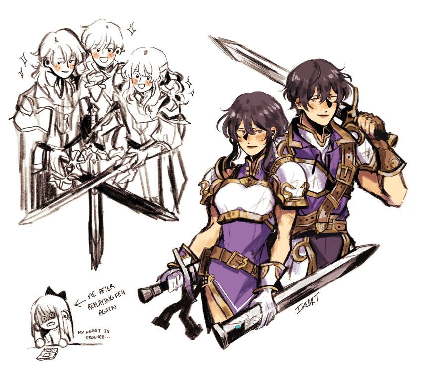 1girl, 4boys, ares_(fire_emblem), artist_self-insert, black_hair, blush, fire_emblem, fire_emblem:_genealogy_of_the_holy_war