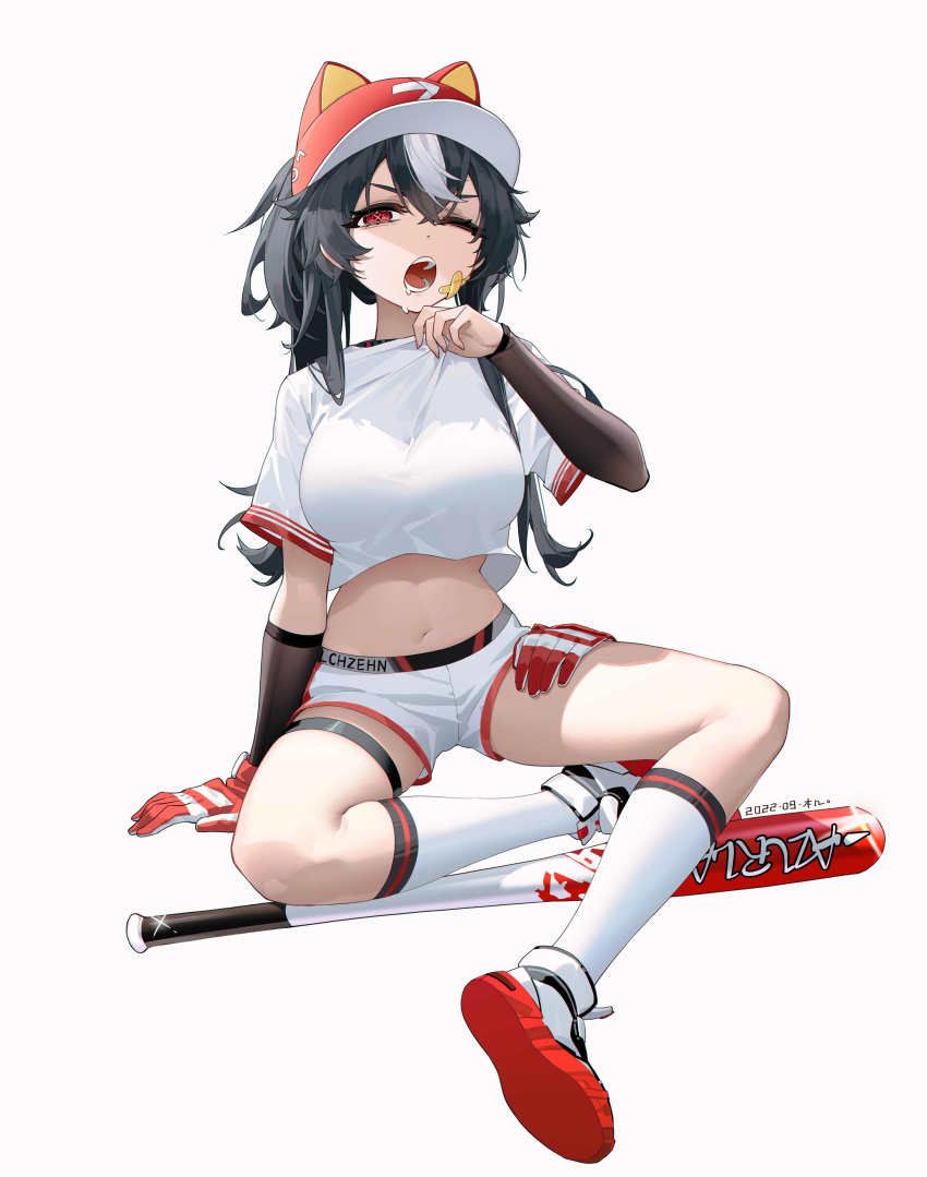 absurdres, animal_ear_headwear, azur_lane, bandaid, bandaid_on_cheek, bandaid_on_face, baseball_bat, baseball_cap