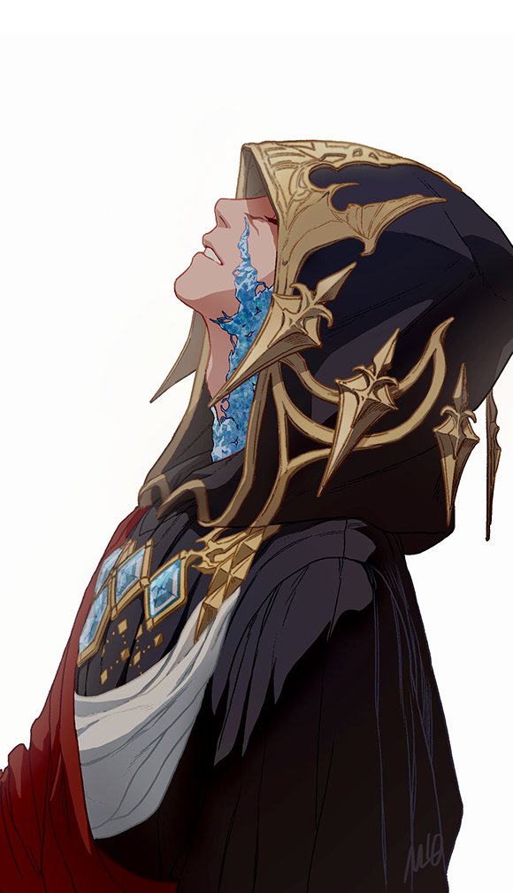 1boy, big_mogong, black_robe, blue_gemstone, closed_eyes, commentary_request, crystal, crystal_exarch