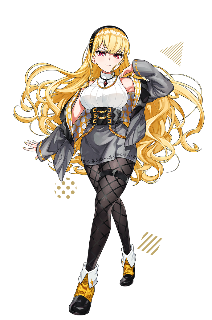 1girl, bangs, bare_shoulders, blonde_hair, breasts, closed_mouth, denonbu, hairband