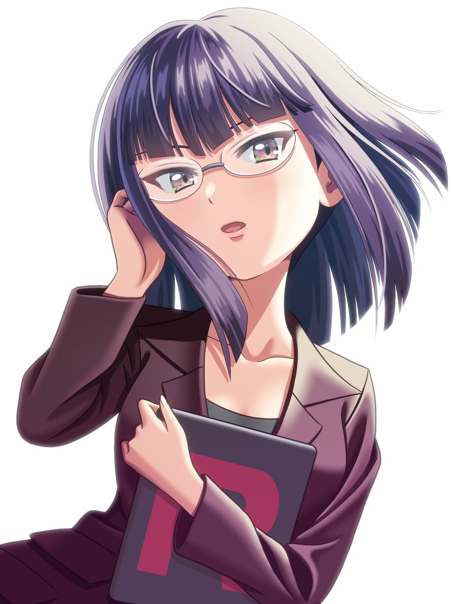 1girl, bangs, brown_eyes, collarbone, commentary_request, glasses, highres, holding
