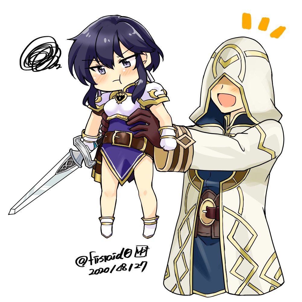 1girl, annoyed, armor, black_hair, chibi, dress, fire_emblem, fire_emblem:_genealogy_of_the_holy_war