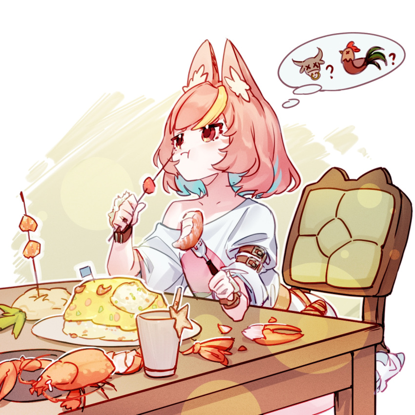 1girl, :t, animal_ear_fluff, animal_ears, bangs, blonde_hair, blue_hair, cat_ears