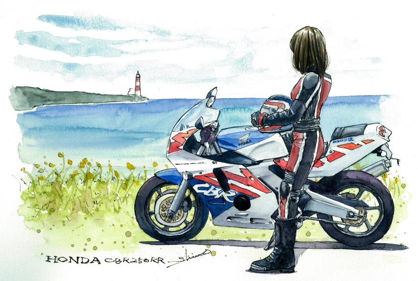 1girl, absurdres, biker_clothes, bikesuit, black_footwear, black_gloves, black_hair, bodysuit