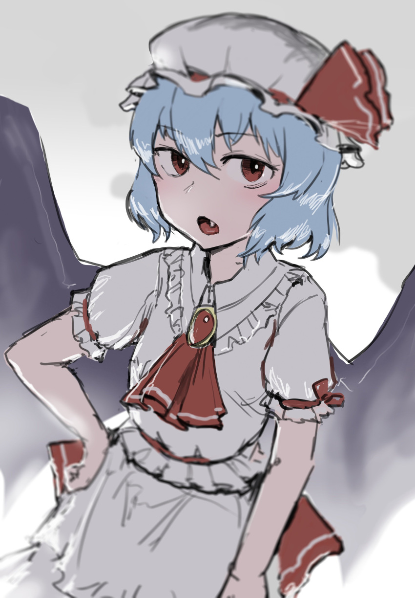 1girl, absurdres, ascot, bangs, bat_wings, blue_hair, blush, collared_shirt