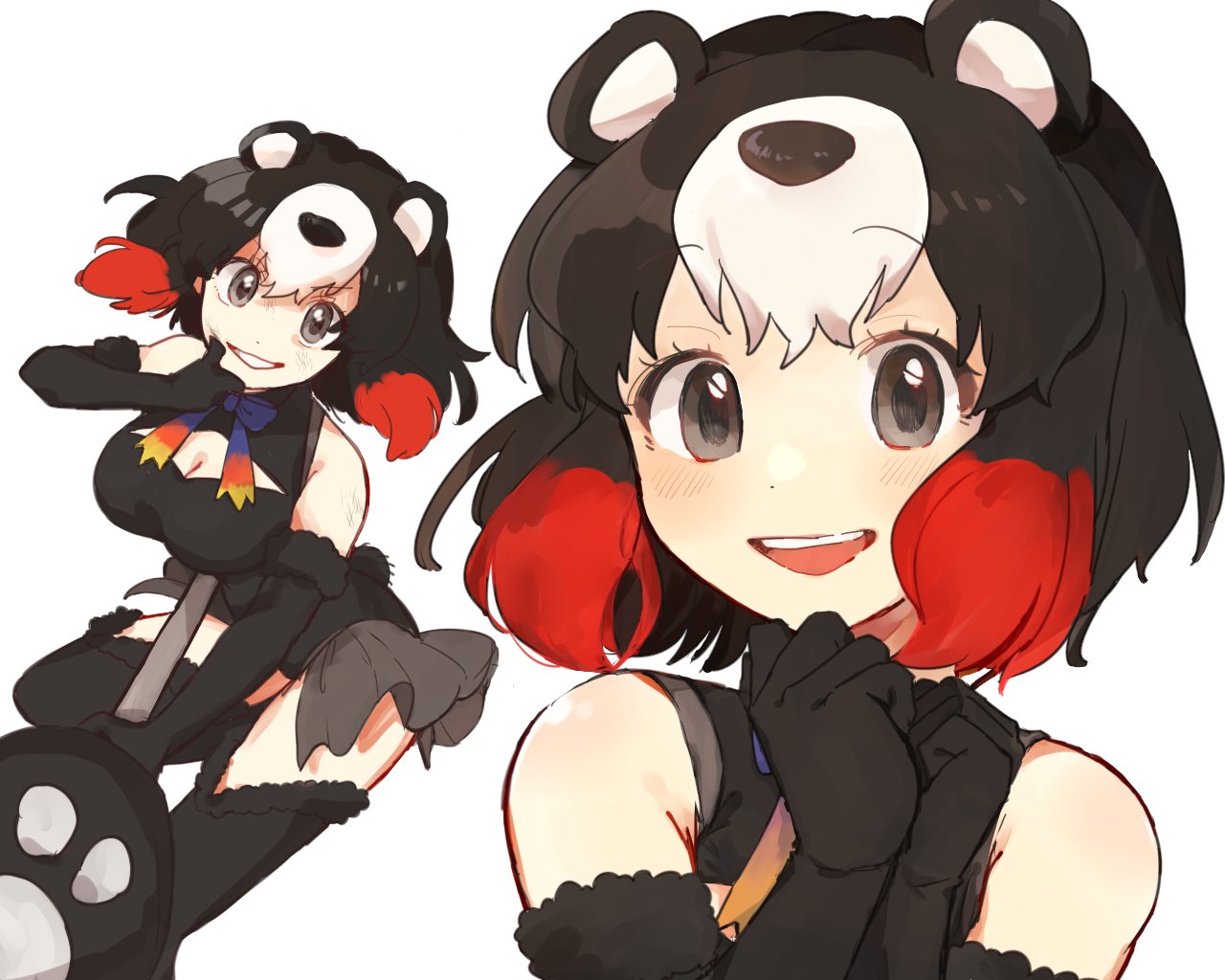 03sa40, 1girl, animal_ears, bear_ears, bear_girl, bear_paw_hammer, bear_tail, black_fur