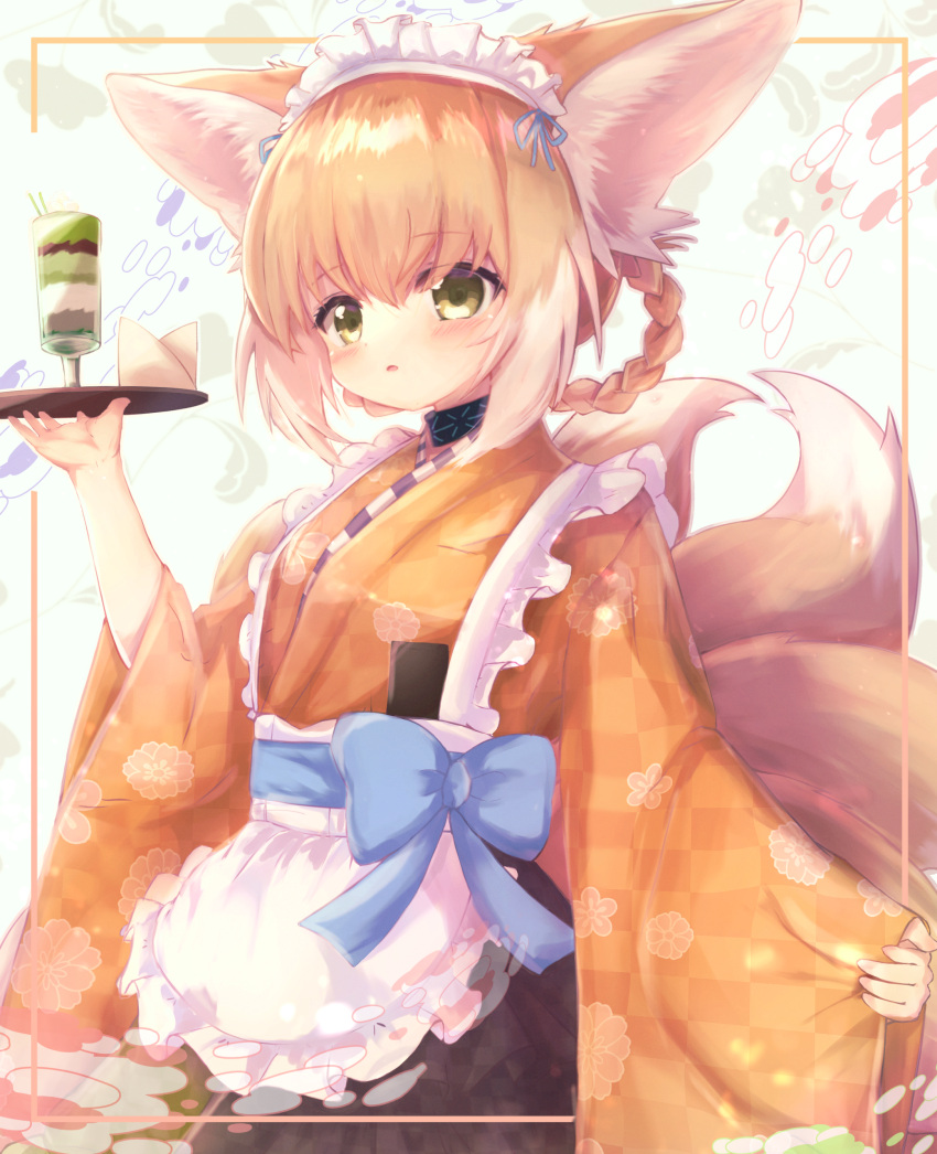 1girl, absurdres, alternate_costume, animal_ears, apron, arknights, bangs, blonde_hair