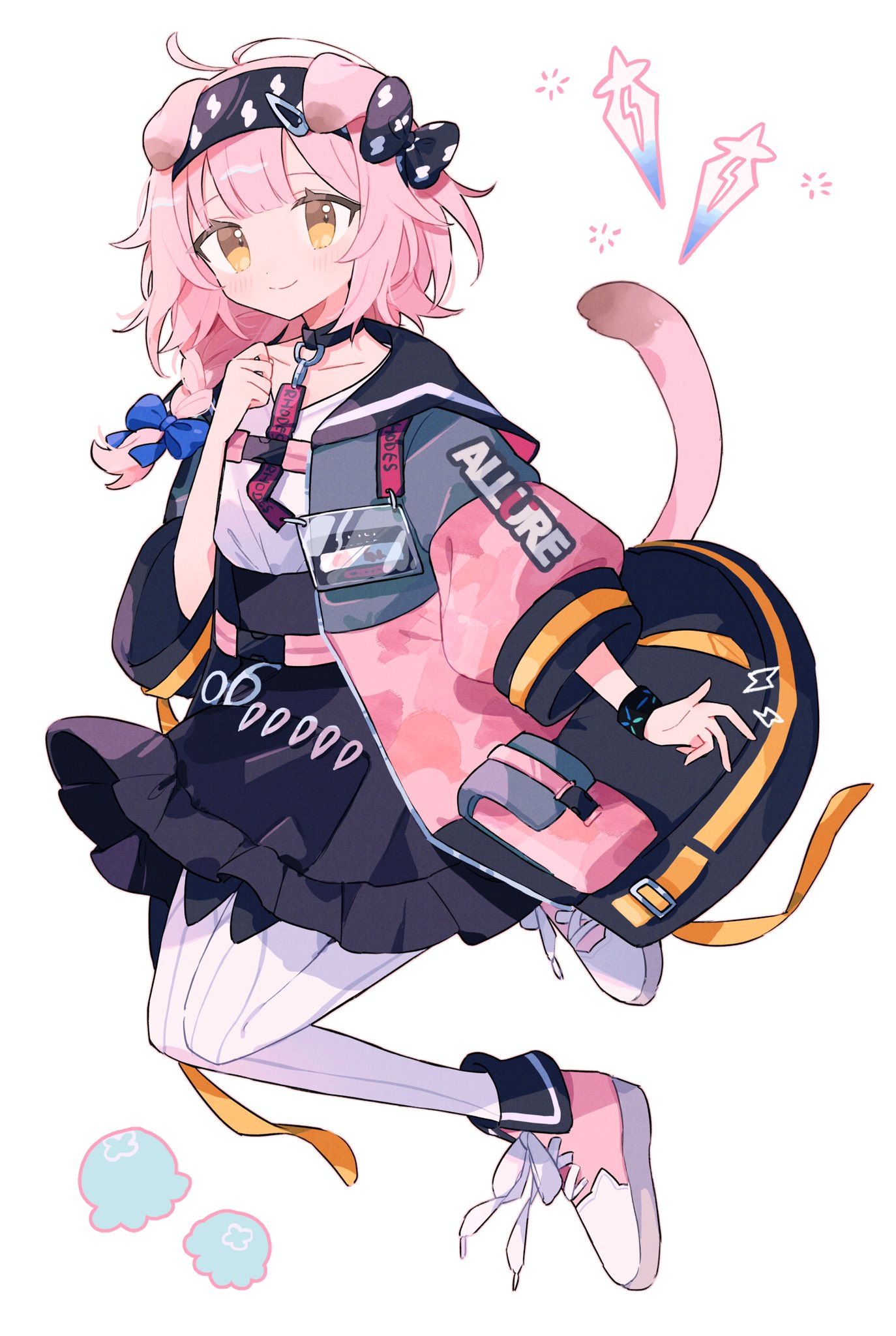 1girl, animal_ears, arknights, bangs, blue_bow, blush, bow, braid