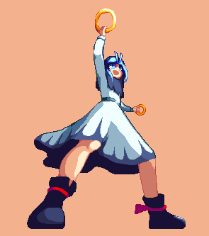 1girl, black_footwear, blue_eyes, blue_hair, brown_background, dress, full_body, hood