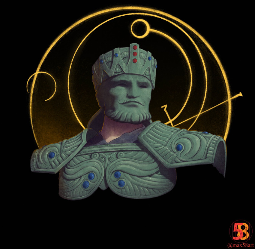 1boy, armor, crown, demon's_souls, full_armor, helmet, highres, max58art