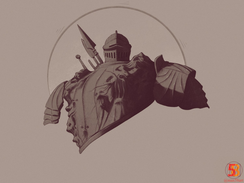 armor, breastplate, brown_theme, dark_souls_(series), dark_souls_ii, full_armor, helmet, javelin_(spear)