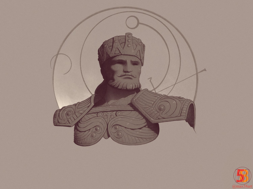 1boy, armor, brown_theme, crown, demon's_souls, full_armor, helmet, max58art