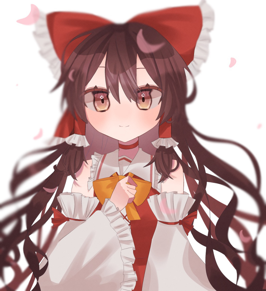 1girl, alternate_neckwear, bow, bowtie, breasts, brown_eyes, brown_hair, closed_mouth