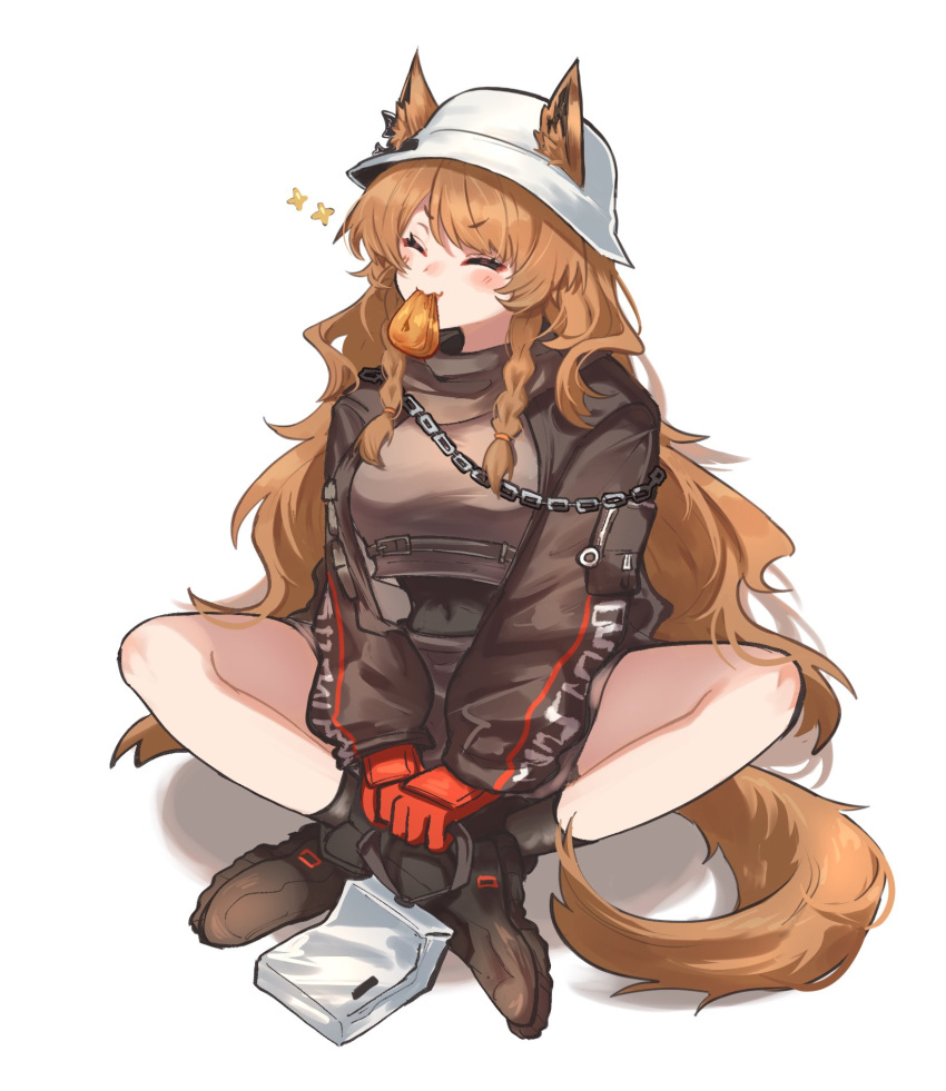1girl, ^_^, animal_ears, arknights, bag, blush, boots, braid