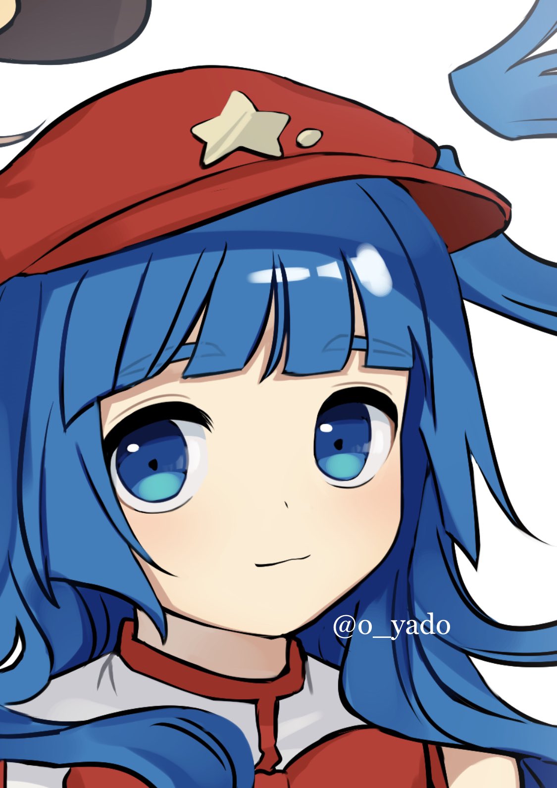 1girl, bangs, bare_shoulders, blue_eyes, blue_hair, blunt_bangs, bow, bowtie