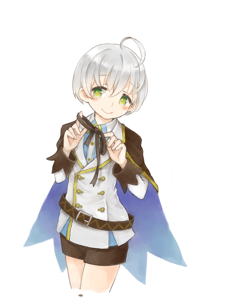 1boy, acheru_maru, ahoge, bangs, black_ribbon, blazer, blue_cape, blue_shirt