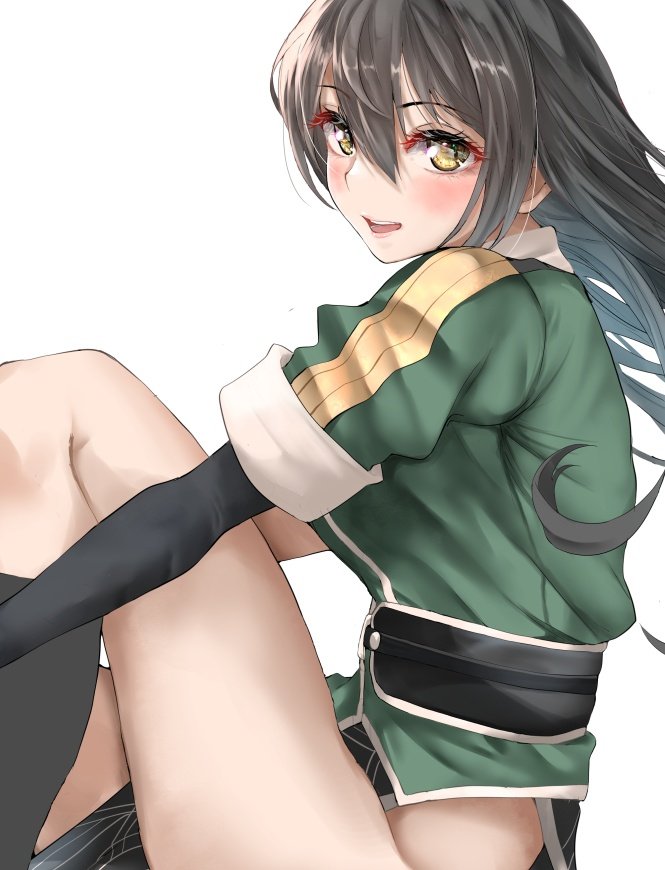 1girl, black_eyes, black_gloves, black_hair, breasts, chikuma_(kancolle), chikuma_kai_ni_(kancolle), commentary_request