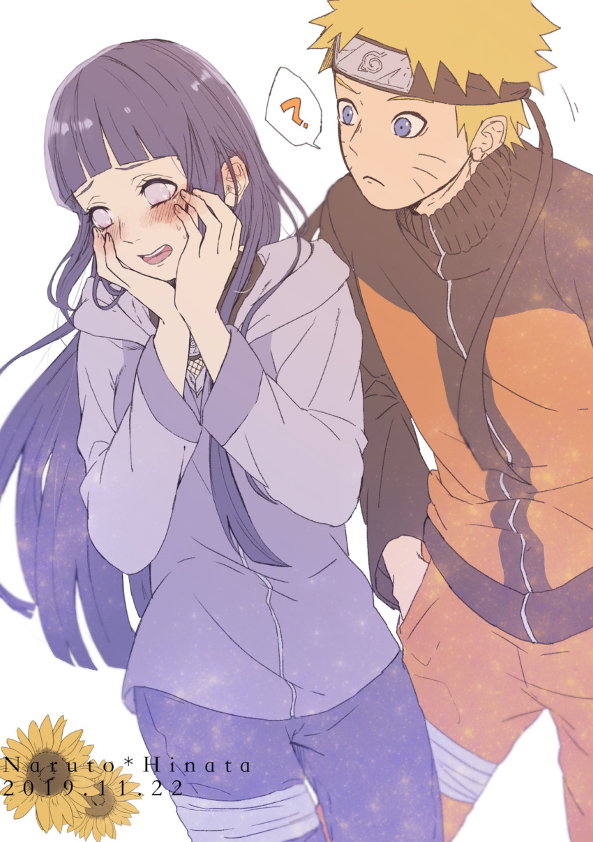 !?, 1boy, 1girl, 2019, bangs, black_hair, black_headband, black_jacket