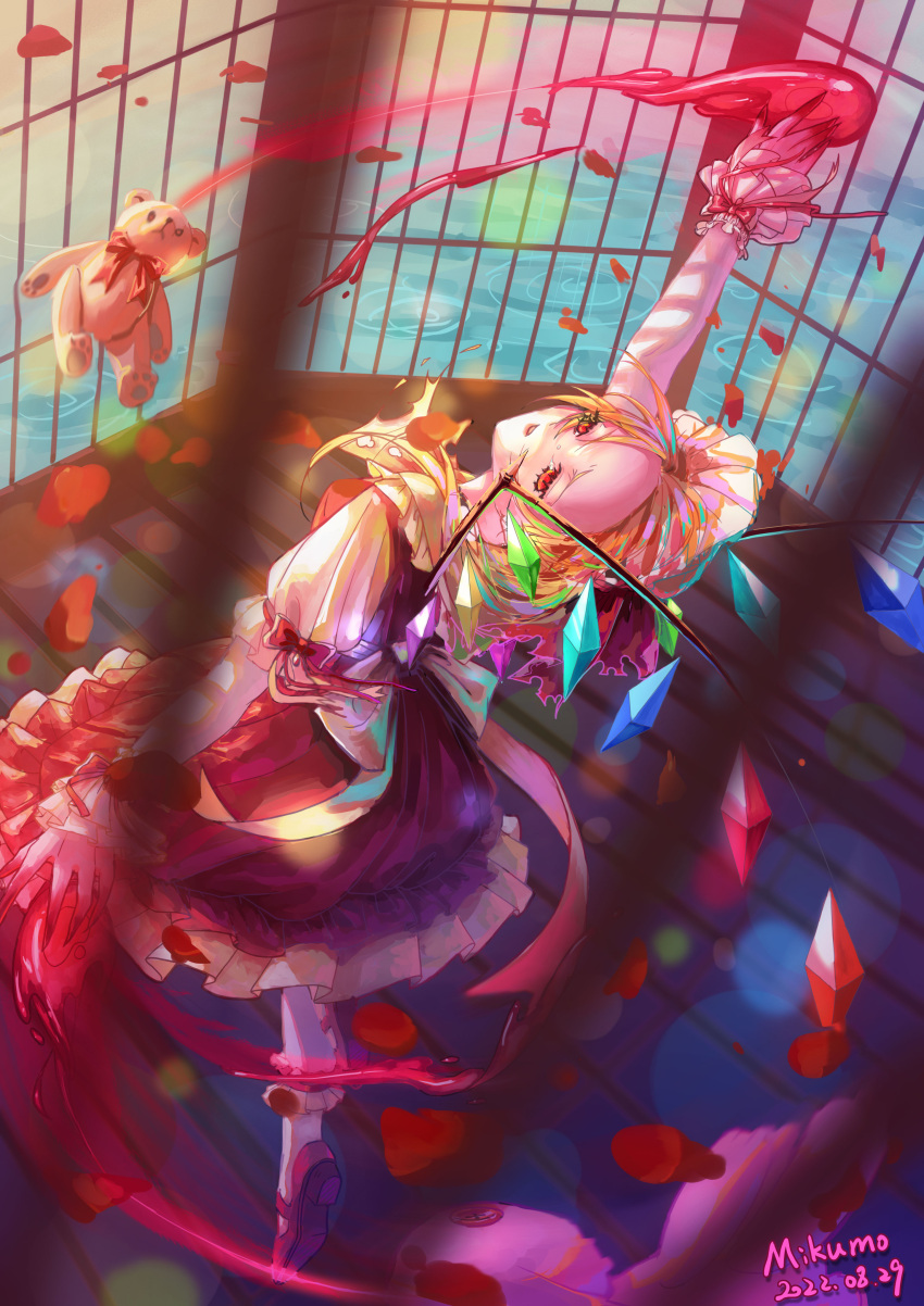 1girl, absurdres, artist_name, back_bow, blonde_hair, bow, dated, flandre_scarlet