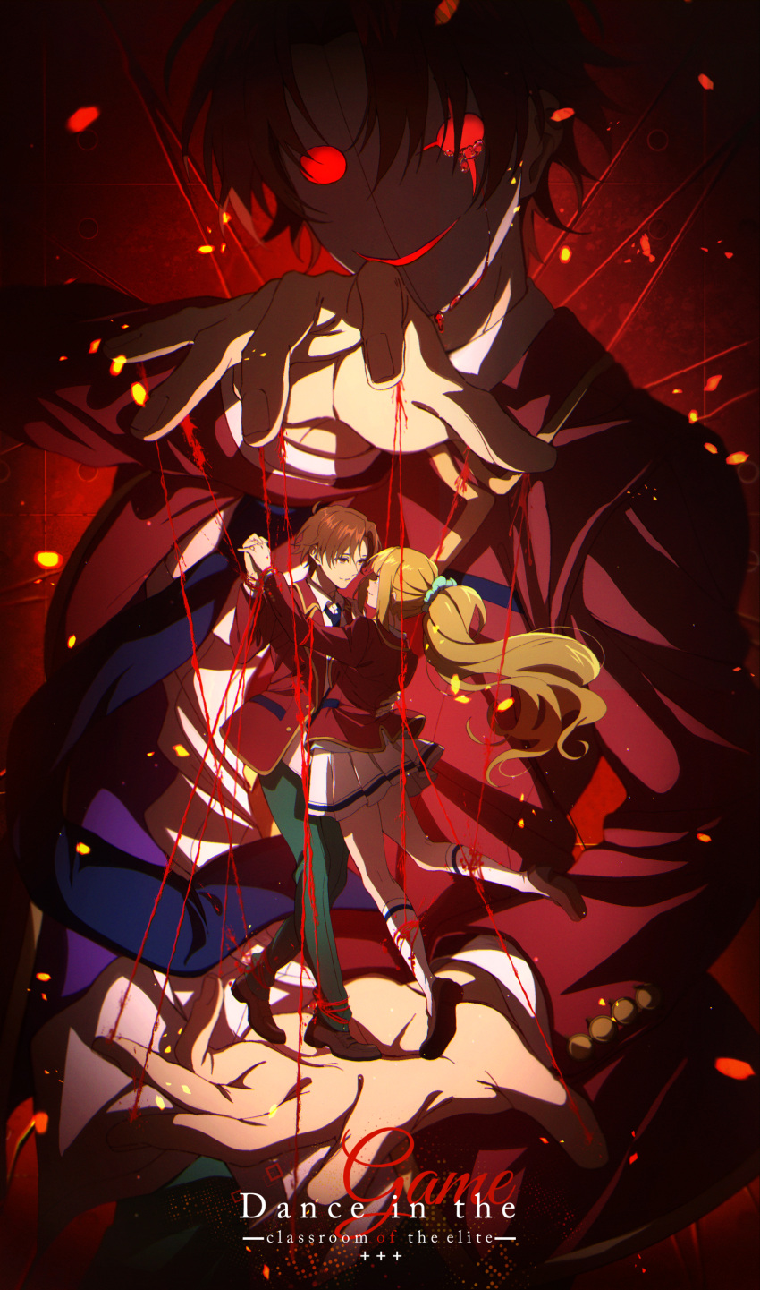 1girl, absurdres, advanced_nurturing_high_school_uniform, aqua_scrunchie, ayanokouji_kiyotaka, bangs, blonde_hair, blood