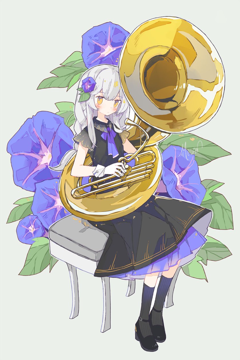 1girl, artist_name, bangs, black_dress, black_footwear, black_socks, blush, braid