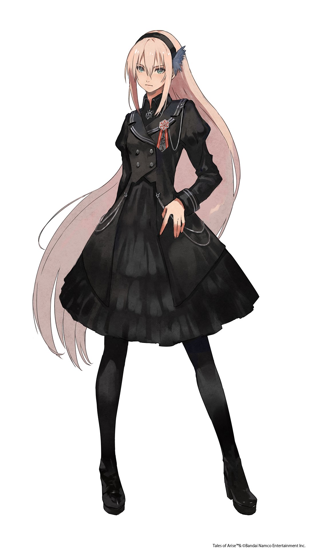 1girl, alternate_hairstyle, bangs, black_dress, blue_eyes, breasts, dress, frills