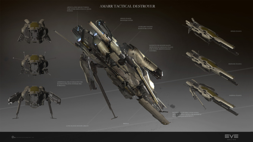 3d, amarr_empire_(eve_online), concept_art, confessor_(eve_online), destroyer_(eve_online), engine, english_text, eve_online