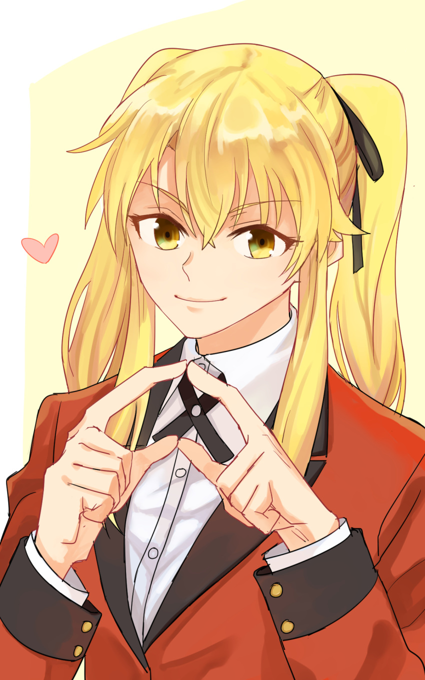 1girl, ahoge, bangs, blonde_hair, brown_eyes, card, collared_shirt, curly_hair