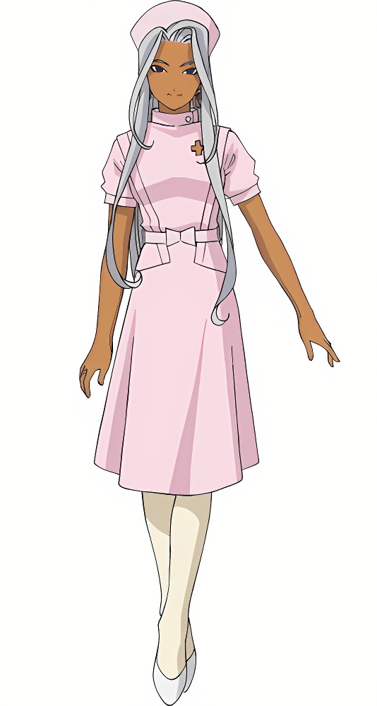 1girl, aa_megami-sama, dark-skinned_female, dark_skin, dress, eyebrows, footwear, full_body