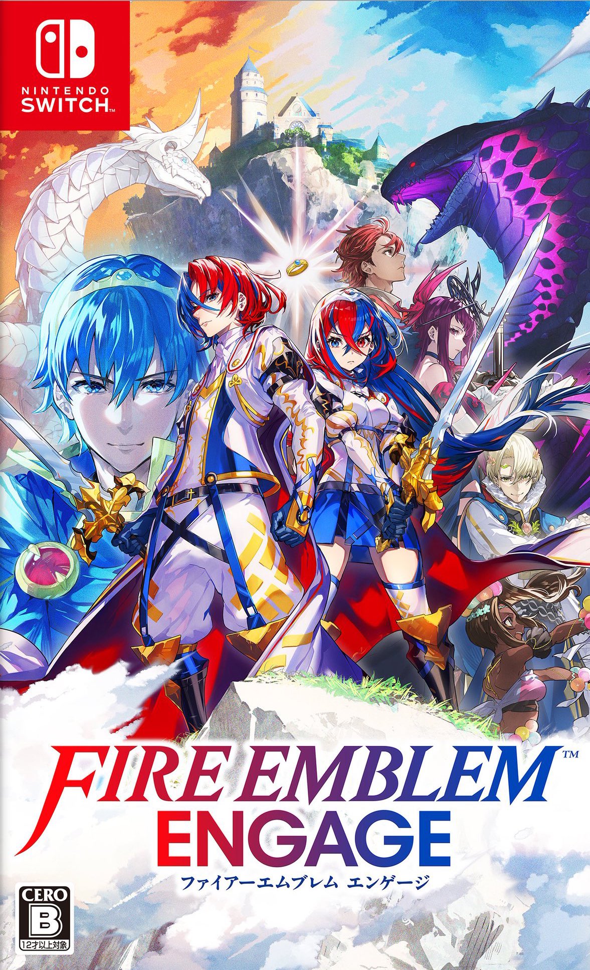 1girl, alear_(fire_emblem)_(female), alear_(fire_emblem)_(male), blue_eyes, blue_hair, blush, box_art, breasts