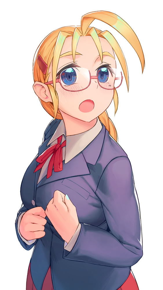 1girl, :o, ahoge, blazer, blonde_hair, blue_eyes, braid, braided_ponytail
