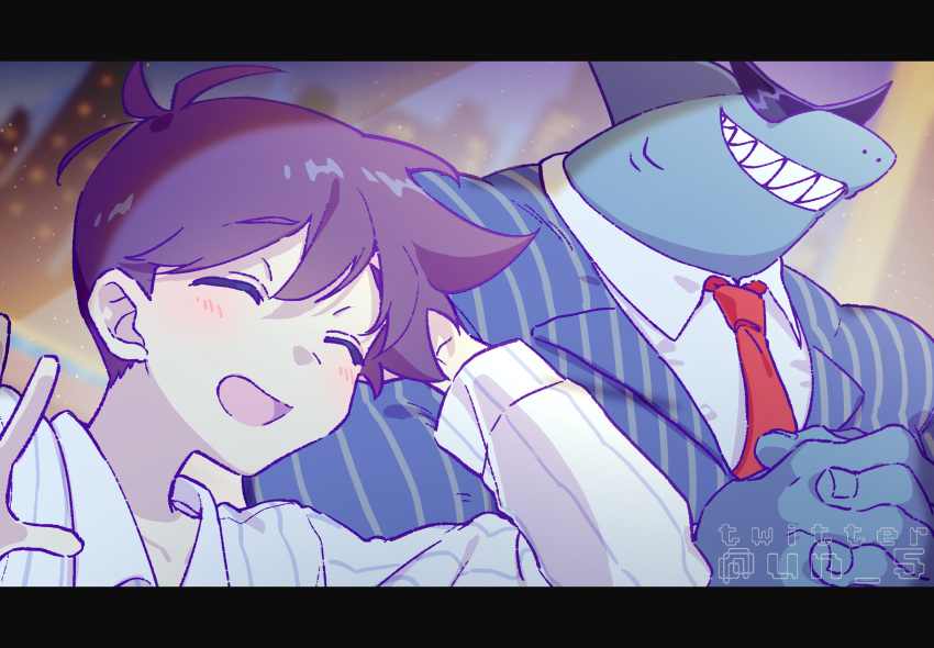 1boy, ^_^, ^o^, adjusting_hair, arm_behind_head, arm_up, blush, closed_eyes