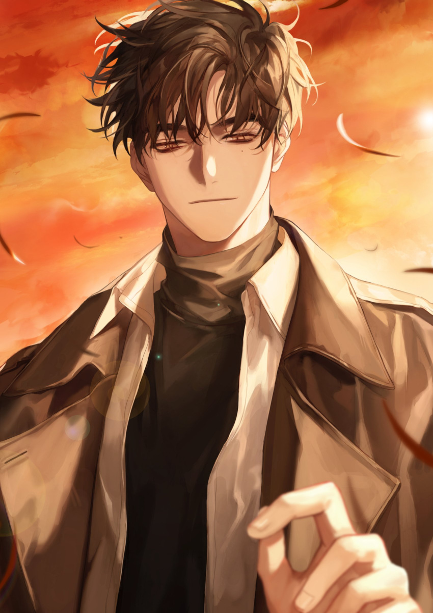1boy, 1yeol_eum, absurdres, black_hair, black_shirt, brown_eyes, copyright_request, highres