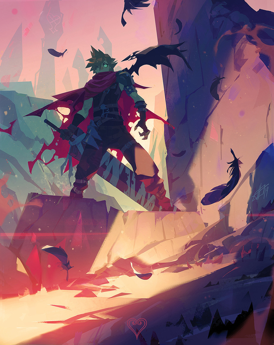 1boy, aqua_eyes, armor, baggy_pants, bandages, belt, black_wings, blonde_hair