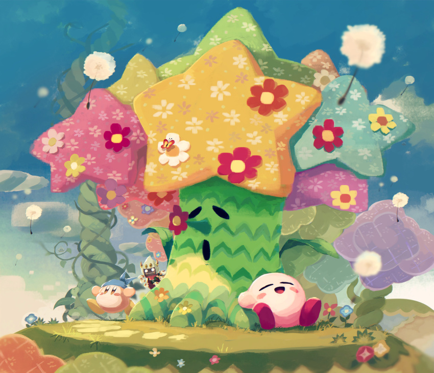 bandana, bandana_waddle_dee, blue_bandana, blue_sky, blush_stickers, bug, butterfly, clouds