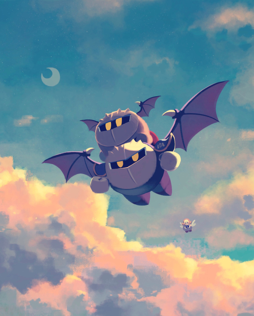 bat_wings, blue_sky, bronto_burt, clouds, flying, gloves, highres, kirby