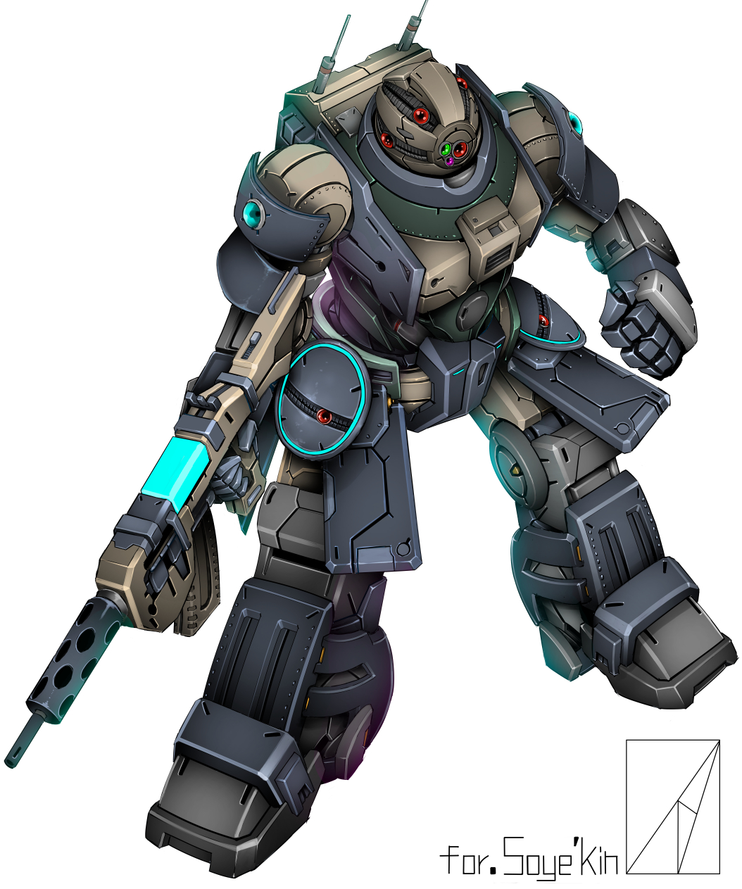 clenched_hand, denjyou23, highres, leaning_forward, looking_ahead, looking_down, mecha, no_humans, original, robot, science, solo, white_background