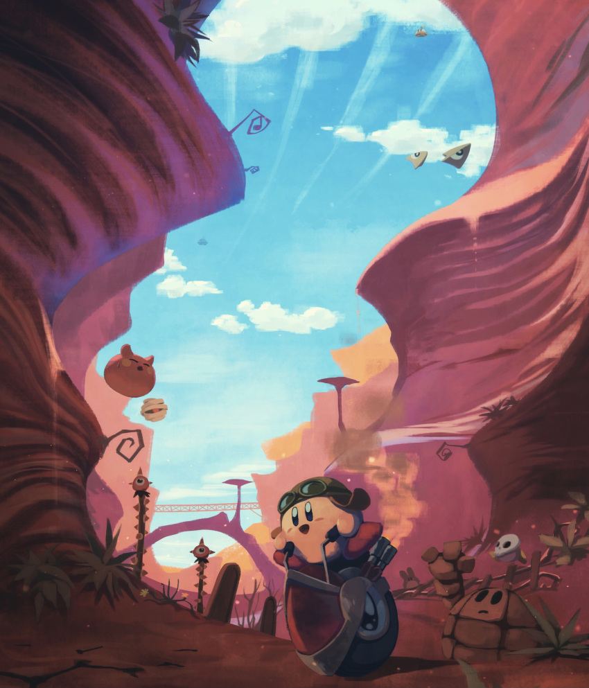 animal, aviator_cap, bush, canyon, clouds, copy_ability, creature, desert