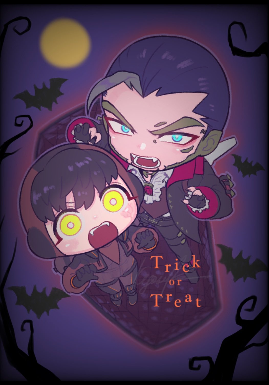1boy, 1girl, apex_legends, bailian, bat_(animal), black_gloves, black_hair, black_pants
