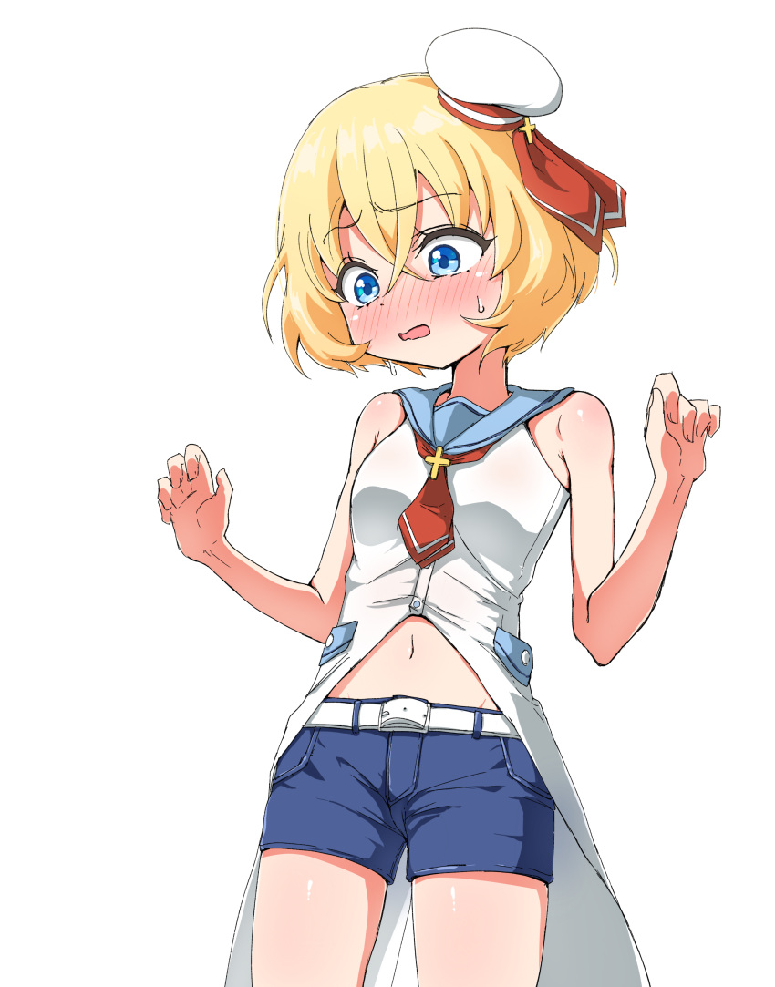 1girl, absurdres, belt, beret, blonde_hair, blue_eyes, blush, hat