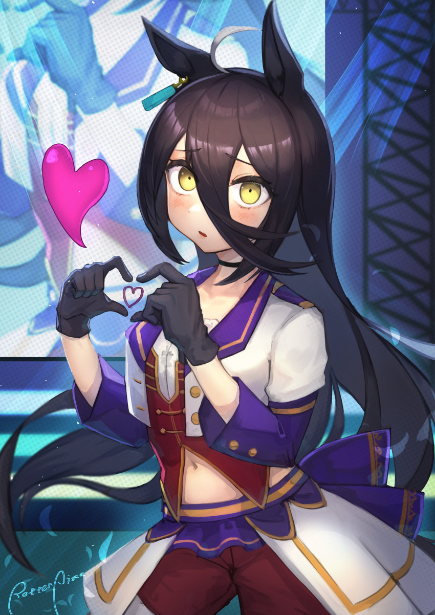 1girl, absurdres, animal_ears, black_choker, black_gloves, black_hair, blush, choker